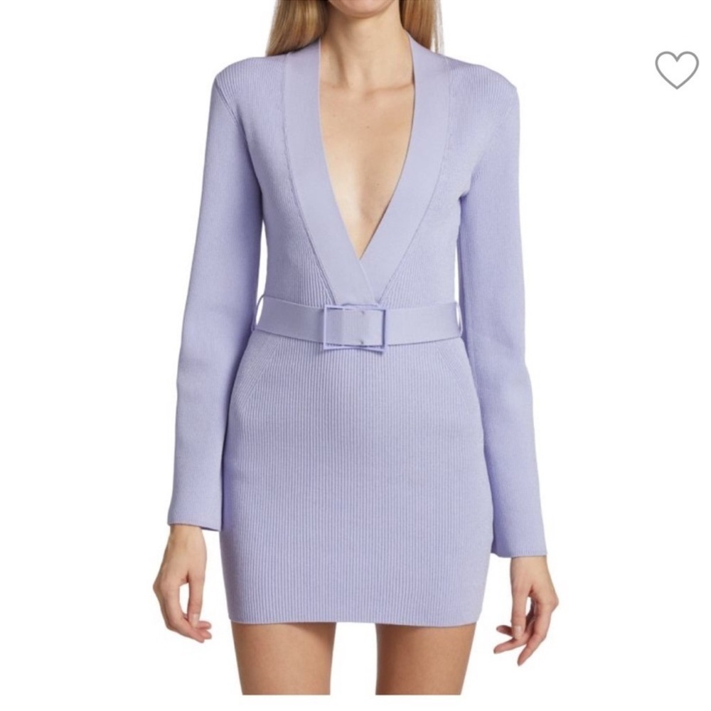 NWT Gauge81 Dress Baha Rib Knit Belted Stretch Long Sleeve Mini Purple Lilac New